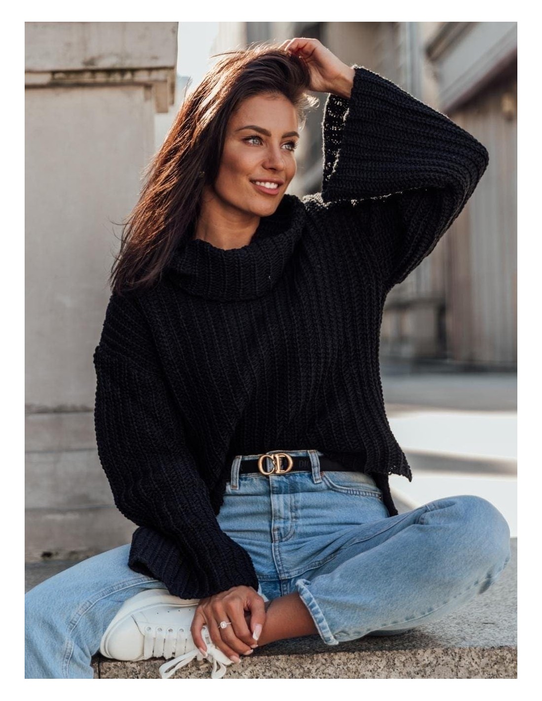 Turtleneck sweater with extended sleeves, black 321110 - Online store - Boutique